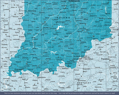 Indiana Map Poster - Teal Color Splash CM Poster