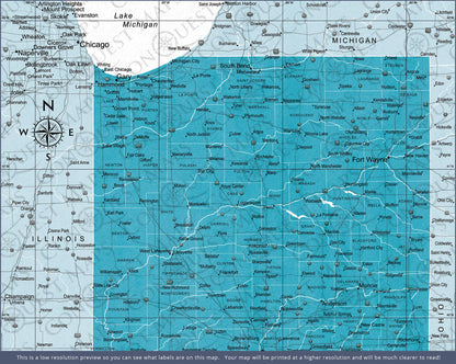 Indiana Map Poster - Teal Color Splash CM Poster