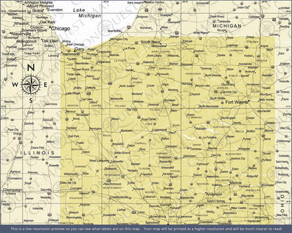 Indiana Map Poster - Yellow Color Splash CM Poster