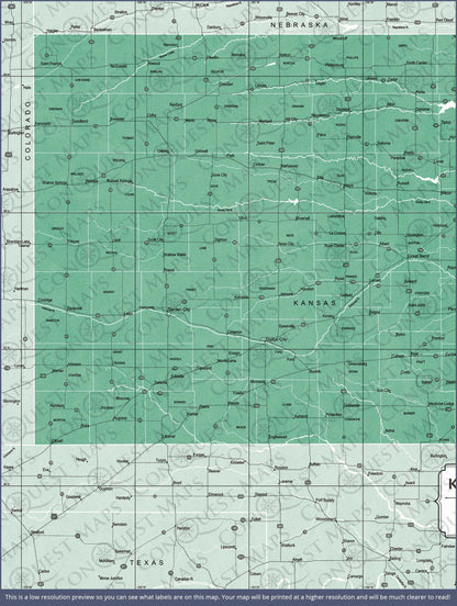 Push Pin Kansas Map (Pin Board) - Green Color Splash CM Pin Board