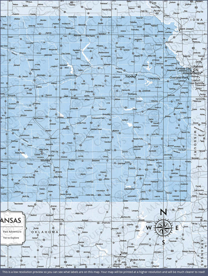 Push Pin Kansas Map (Pin Board) - Light Blue Color Splash CM Pin Board