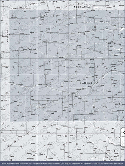 Push Pin Kansas Map (Pin Board) - Light Gray Color Splash CM Pin Board