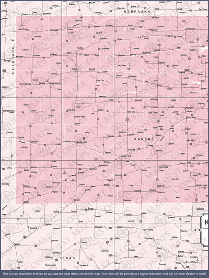 Push Pin Kansas Map (Pin Board) - Pink Color Splash CM Pin Board