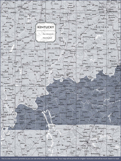 Kentucky Map Poster - Dark Gray Color Splash CM Poster