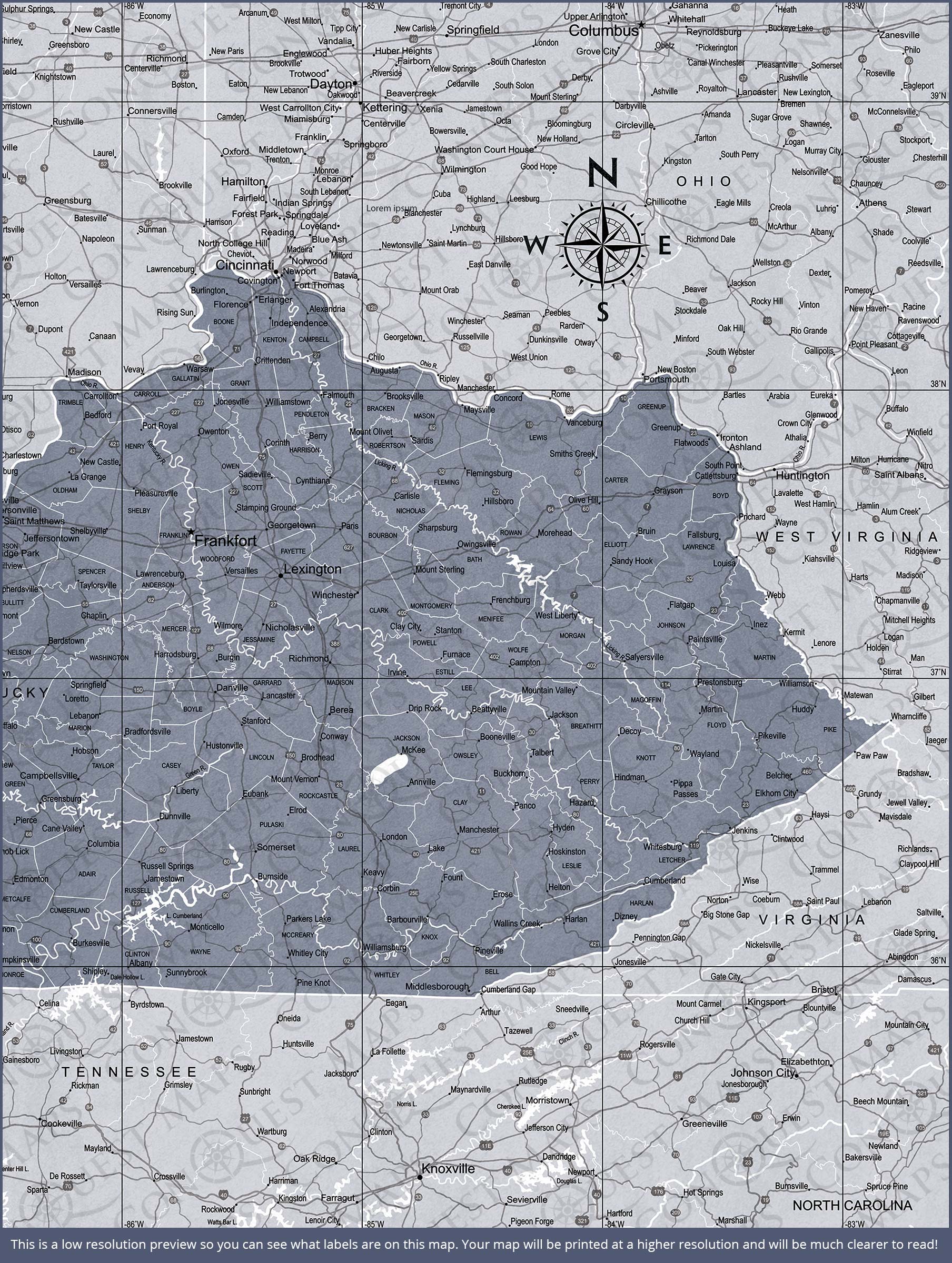 Kentucky Map Poster - Dark Gray Color Splash CM Poster