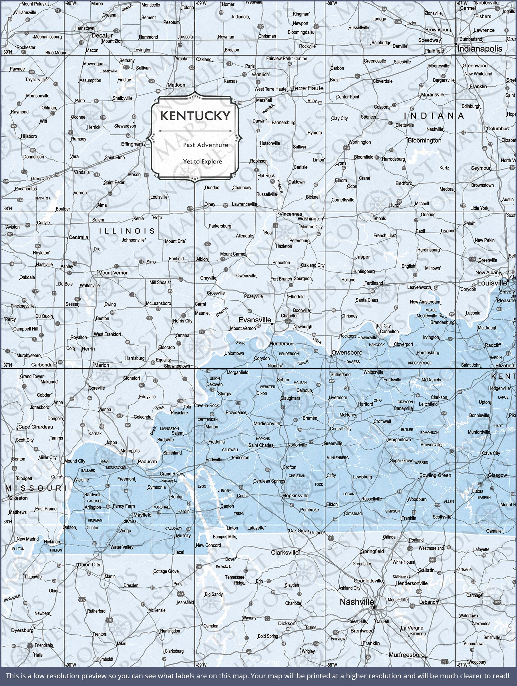 Push Pin Kentucky Map (Pin Board) - Light Blue Color Splash CM Pin Board