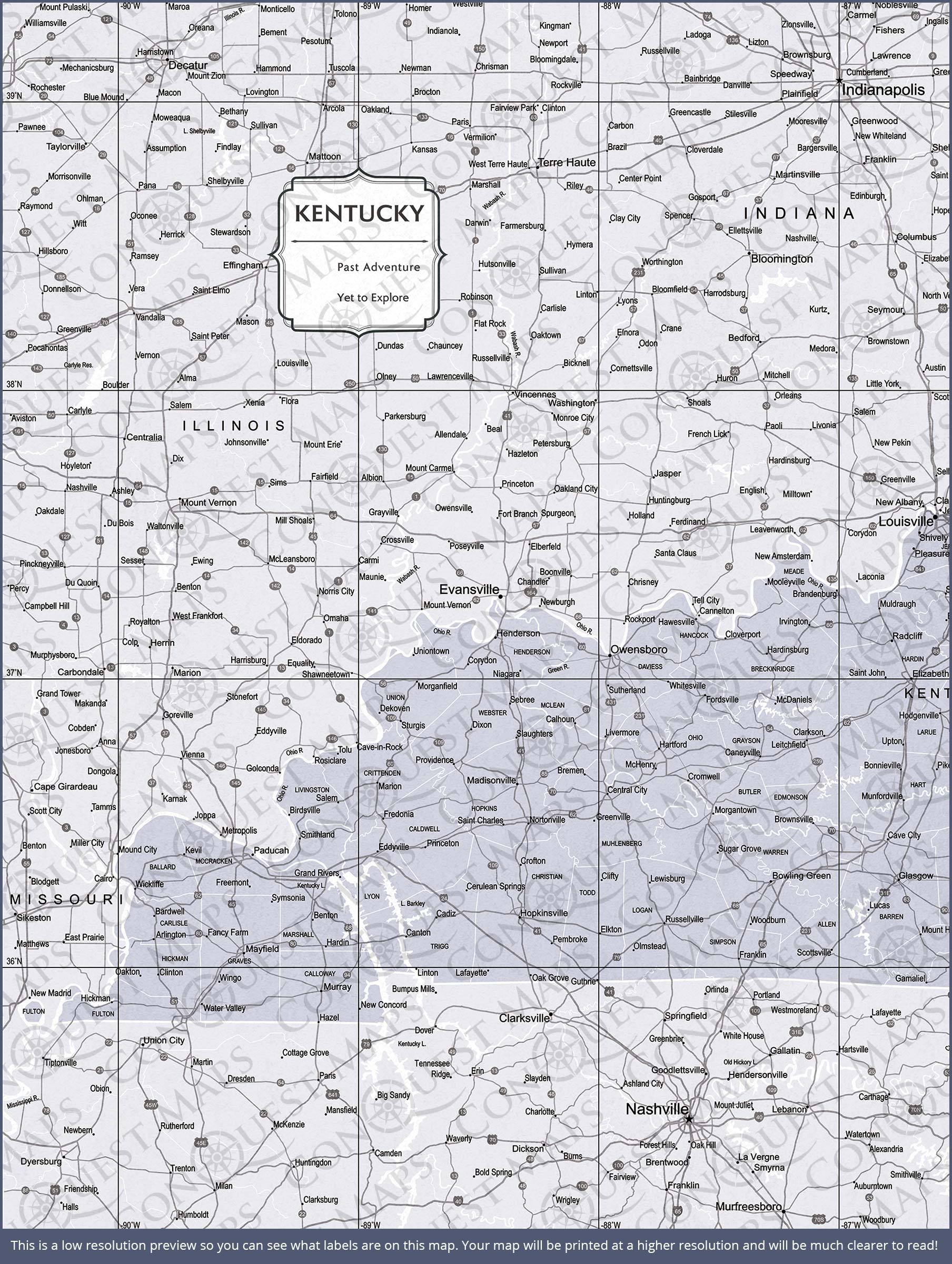 Kentucky Map Poster - Light Gray Color Splash CM Poster