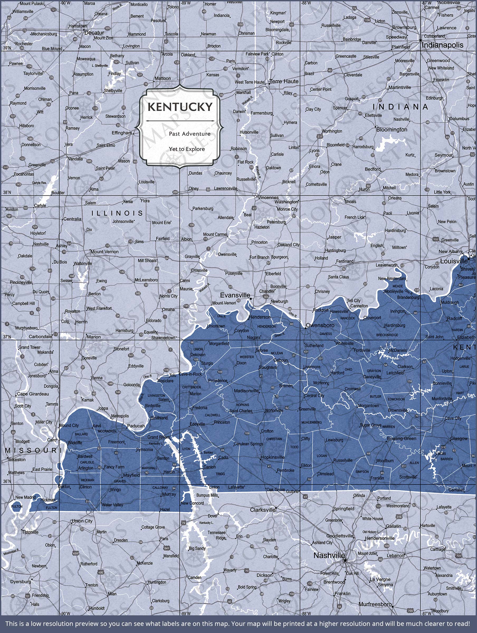 Kentucky Map Poster - Navy Color Splash CM Poster