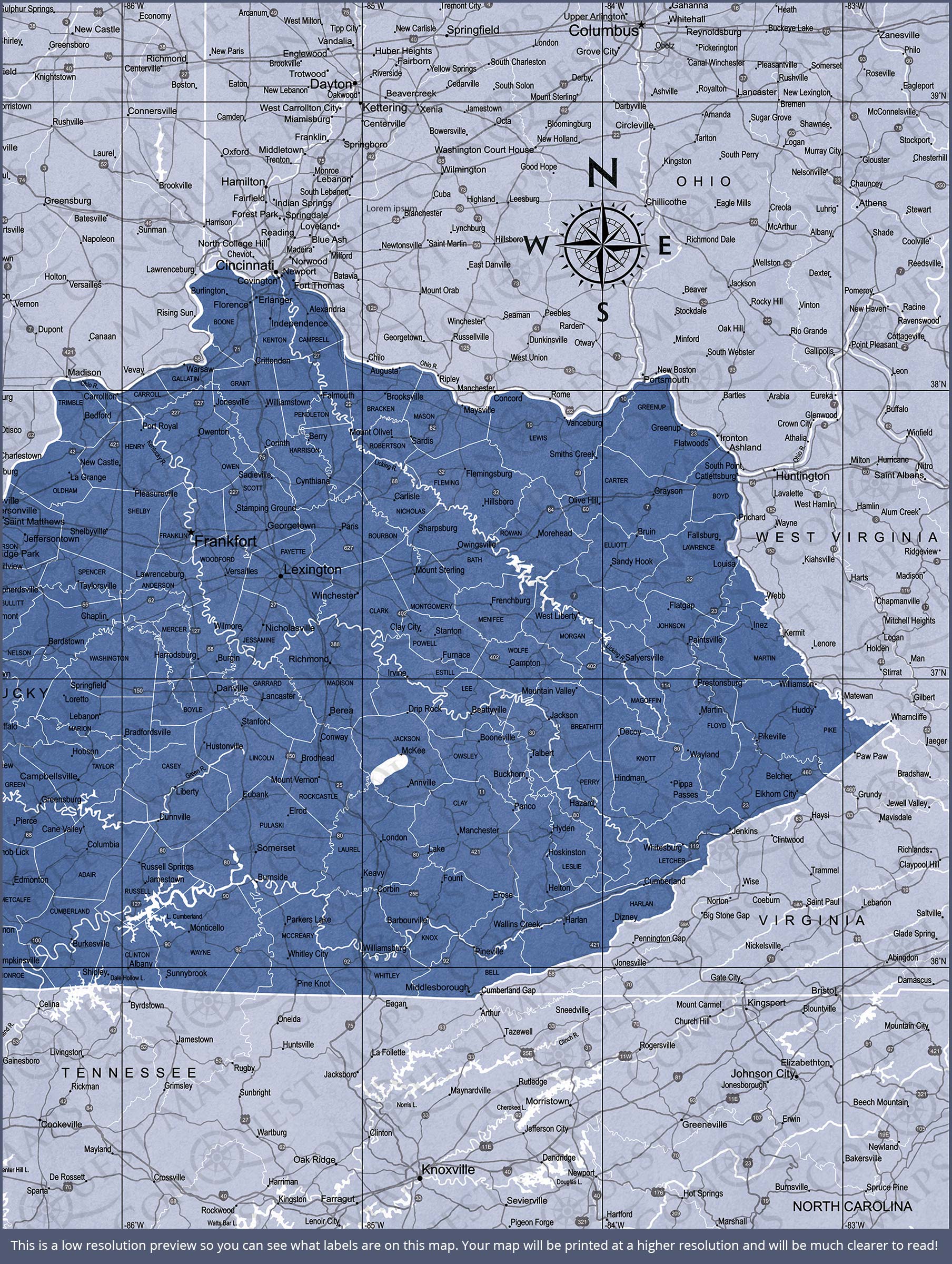 Kentucky Map Poster - Navy Color Splash CM Poster