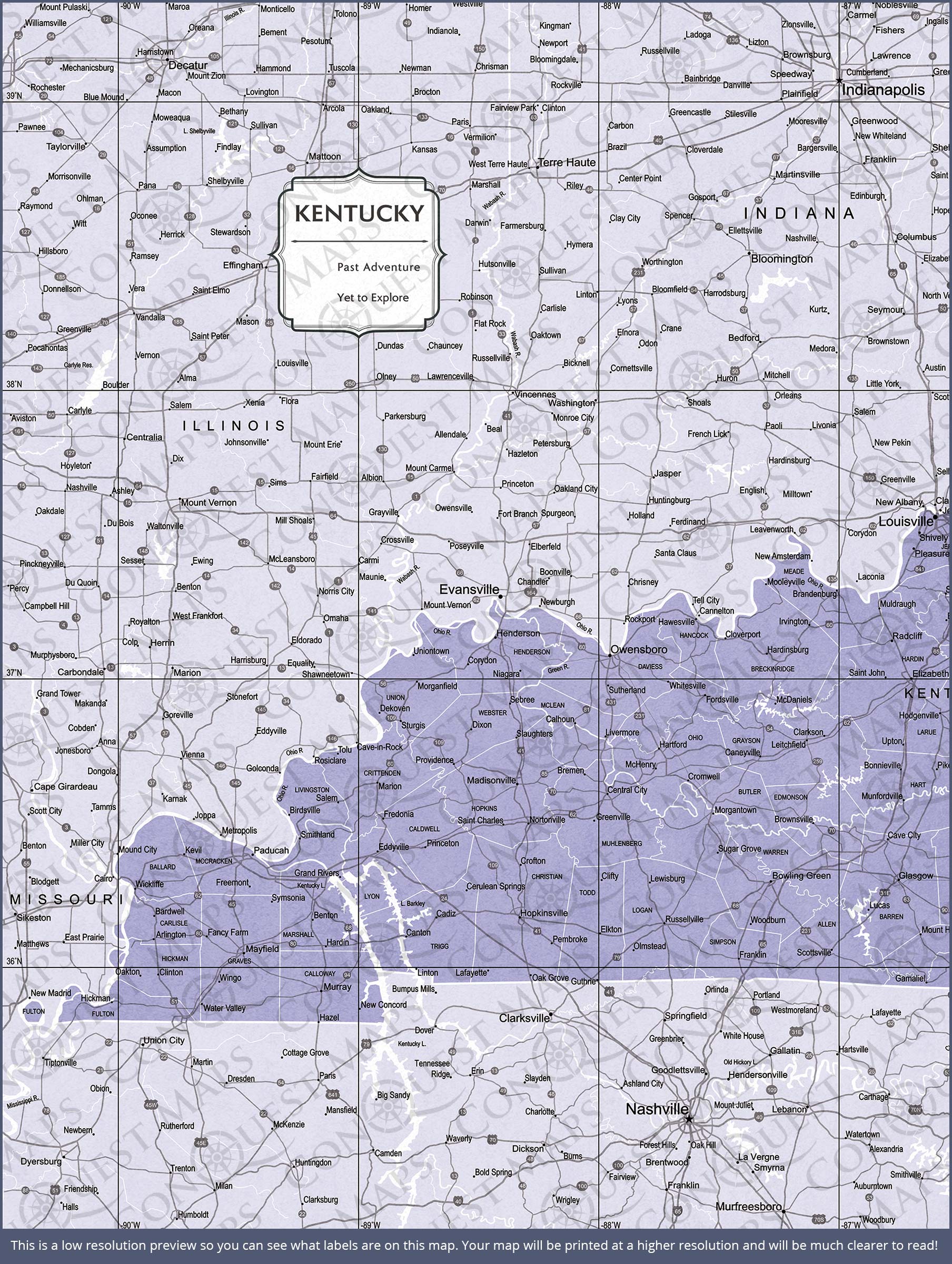 Kentucky Map Poster - Purple Color Splash CM Poster