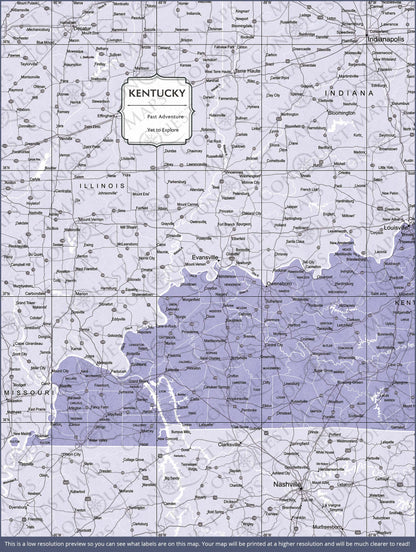 Kentucky Map Poster - Purple Color Splash CM Poster