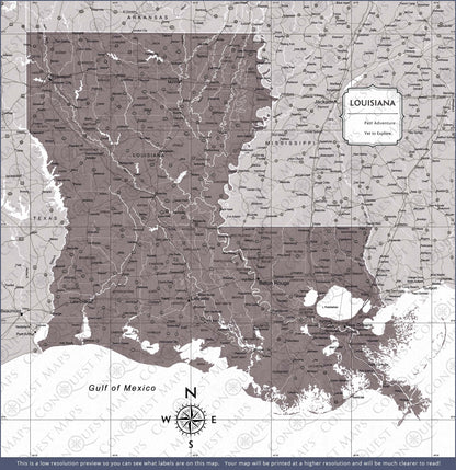 Push Pin Louisiana Map (Pin Board) - Dark Brown Color Splash CM Pin Board