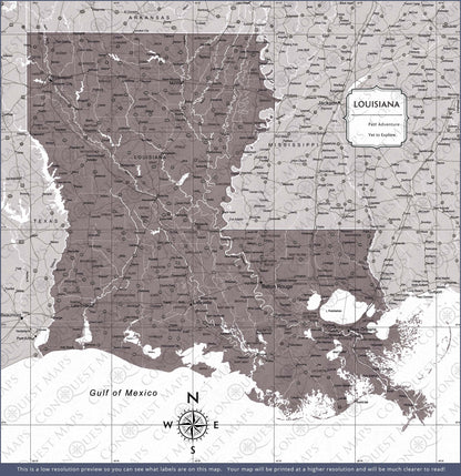 Louisiana Map Poster - Dark Brown Color Splash CM Poster