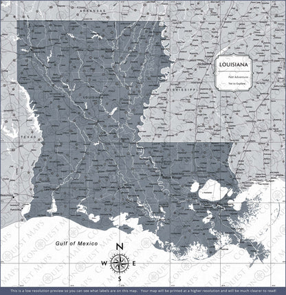 Louisiana Map Poster - Dark Gray Color Splash CM Poster