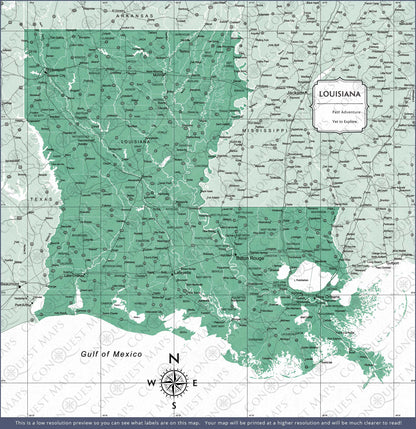 Louisiana Map Poster - Green Color Splash CM Poster