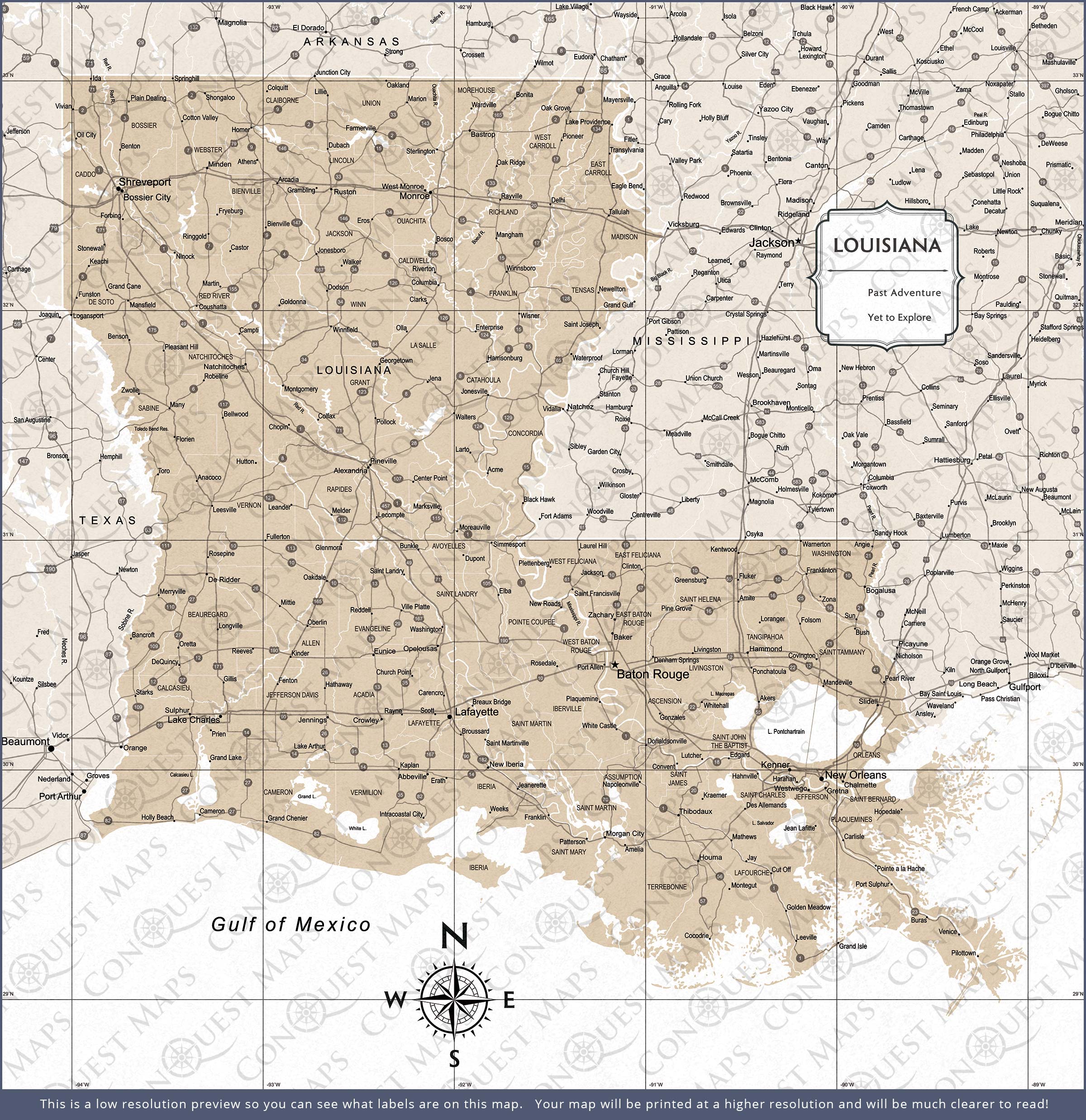 Push Pin Louisiana Map (Pin Board) - Light Brown Color Splash CM Pin Board