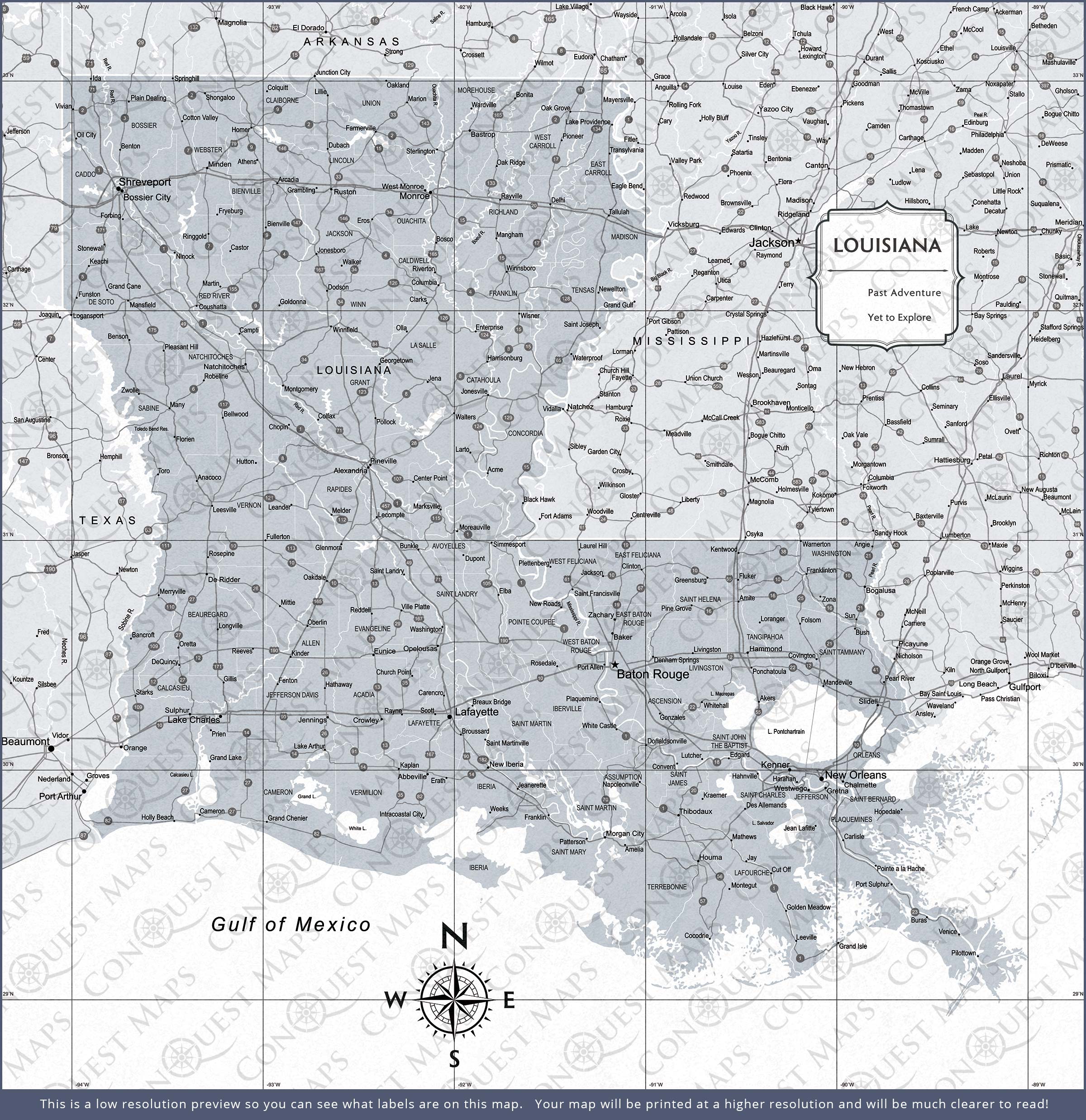 Louisiana Map Poster - Light Gray Color Splash CM Poster