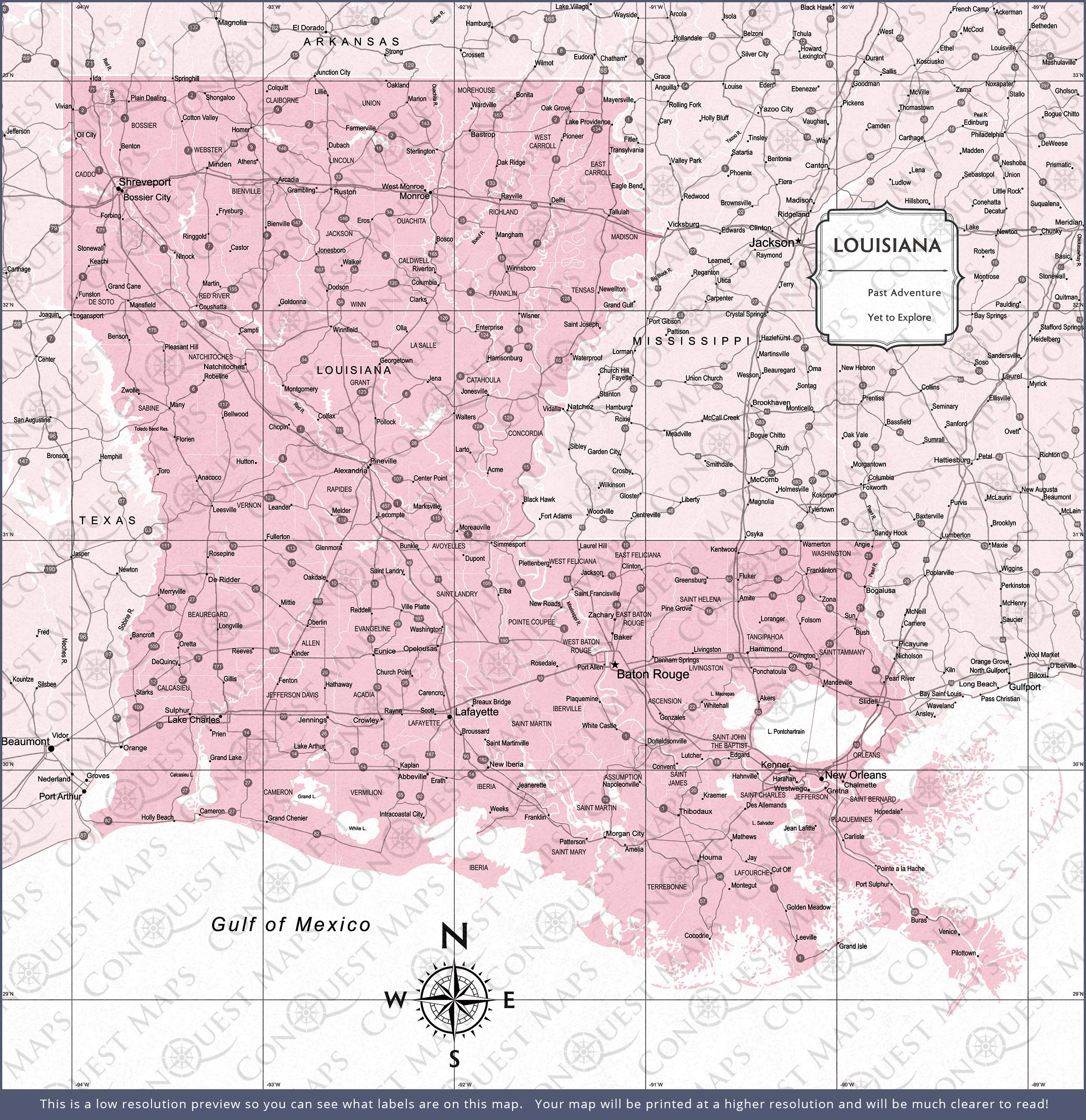 Louisiana Map Poster - Pink Color Splash CM Poster