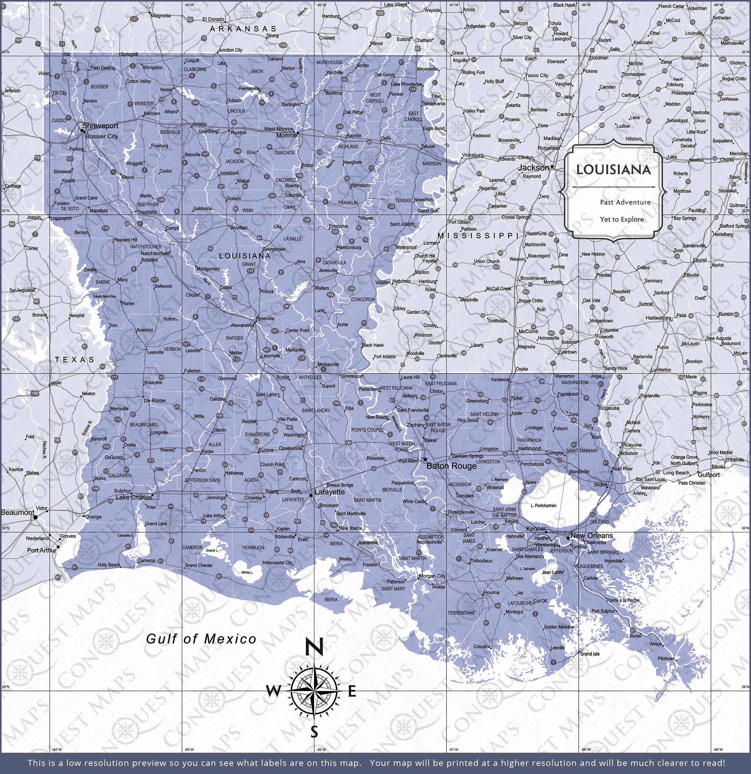 Louisiana Map Poster - Purple Color Splash CM Poster