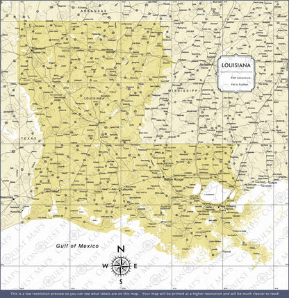 Louisiana Map Poster - Yellow Color Splash CM Poster