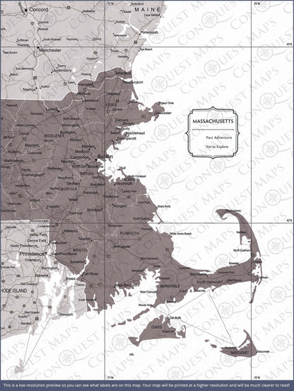 Massachusetts Map Poster - Dark Brown Color Splash CM Poster