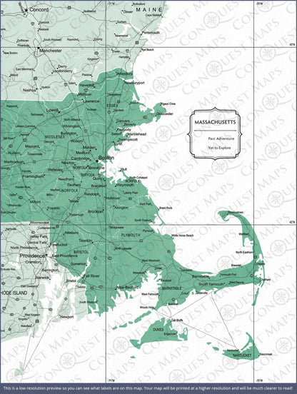 Push Pin Massachusetts Map (Pin Board) - Green Color Splash CM Pin Board