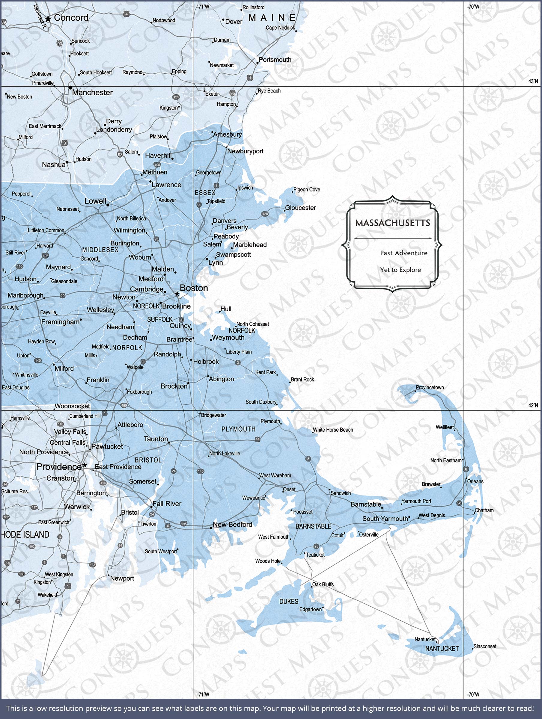 Push Pin Massachusetts Map (Pin Board) - Light Blue Color Splash CM Pin Board