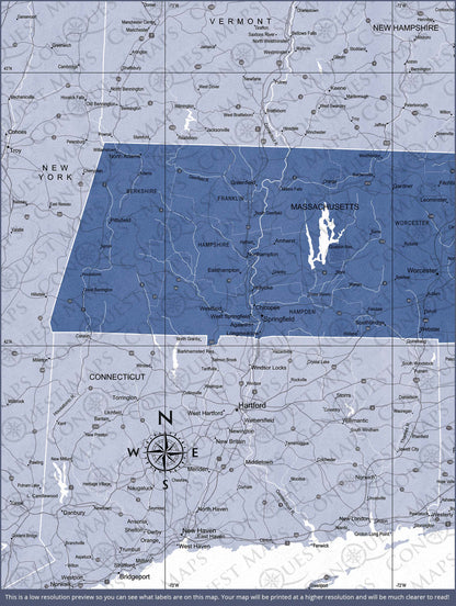 Push Pin Massachusetts Map (Pin Board) - Navy Color Splash CM Pin Board