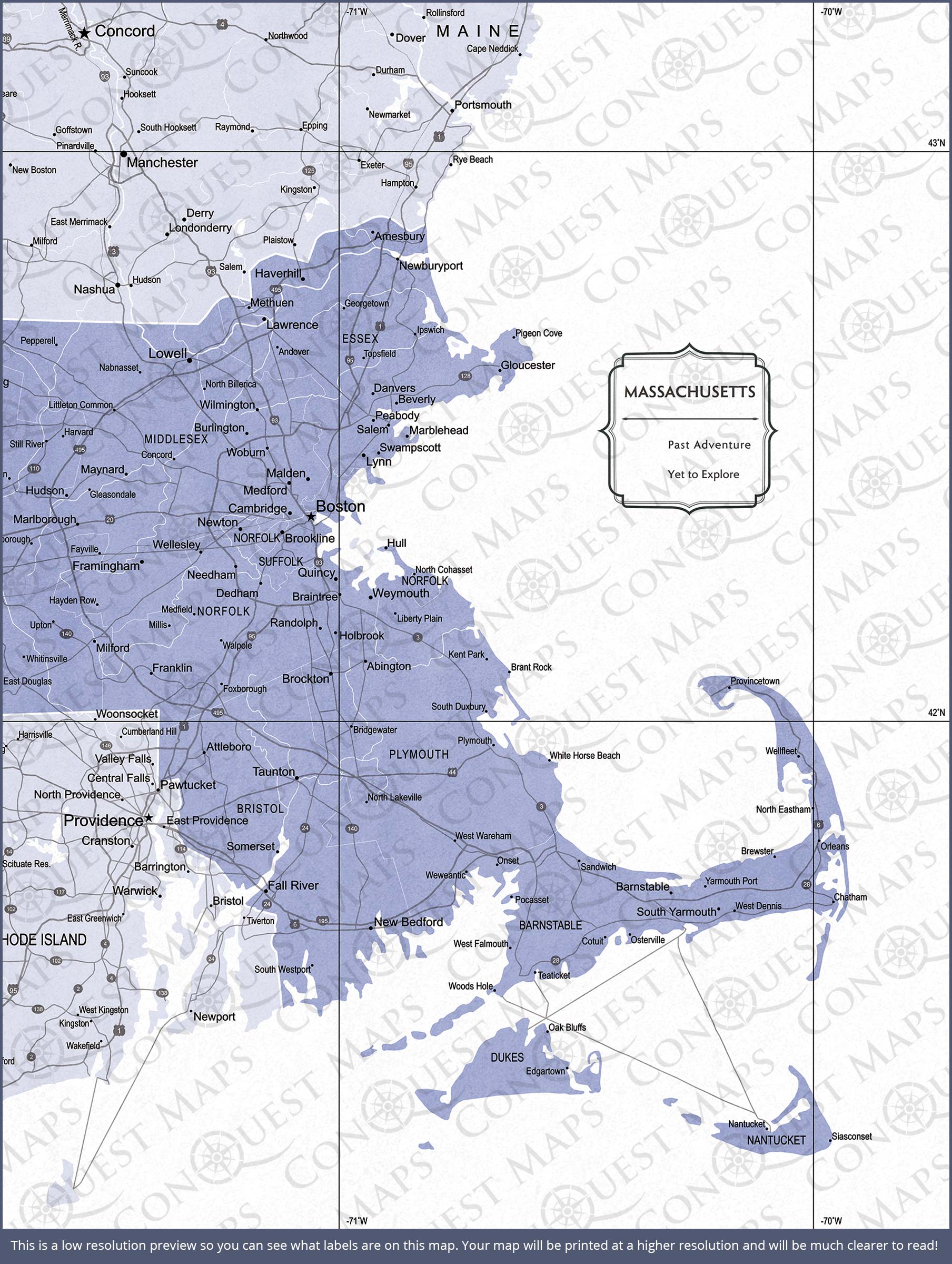 Massachusetts Map Poster - Purple Color Splash CM Poster