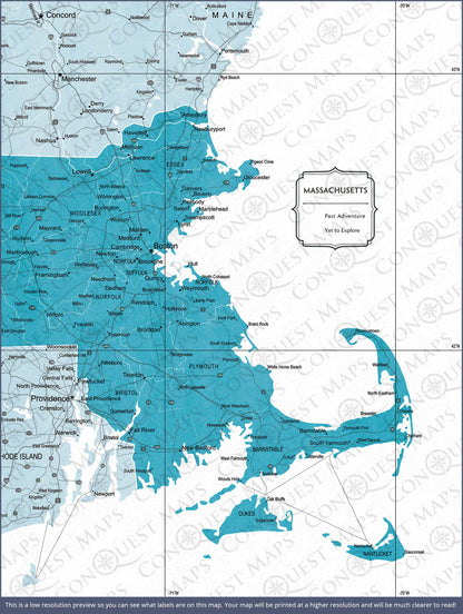 Massachusetts Map Poster - Teal Color Splash CM Poster