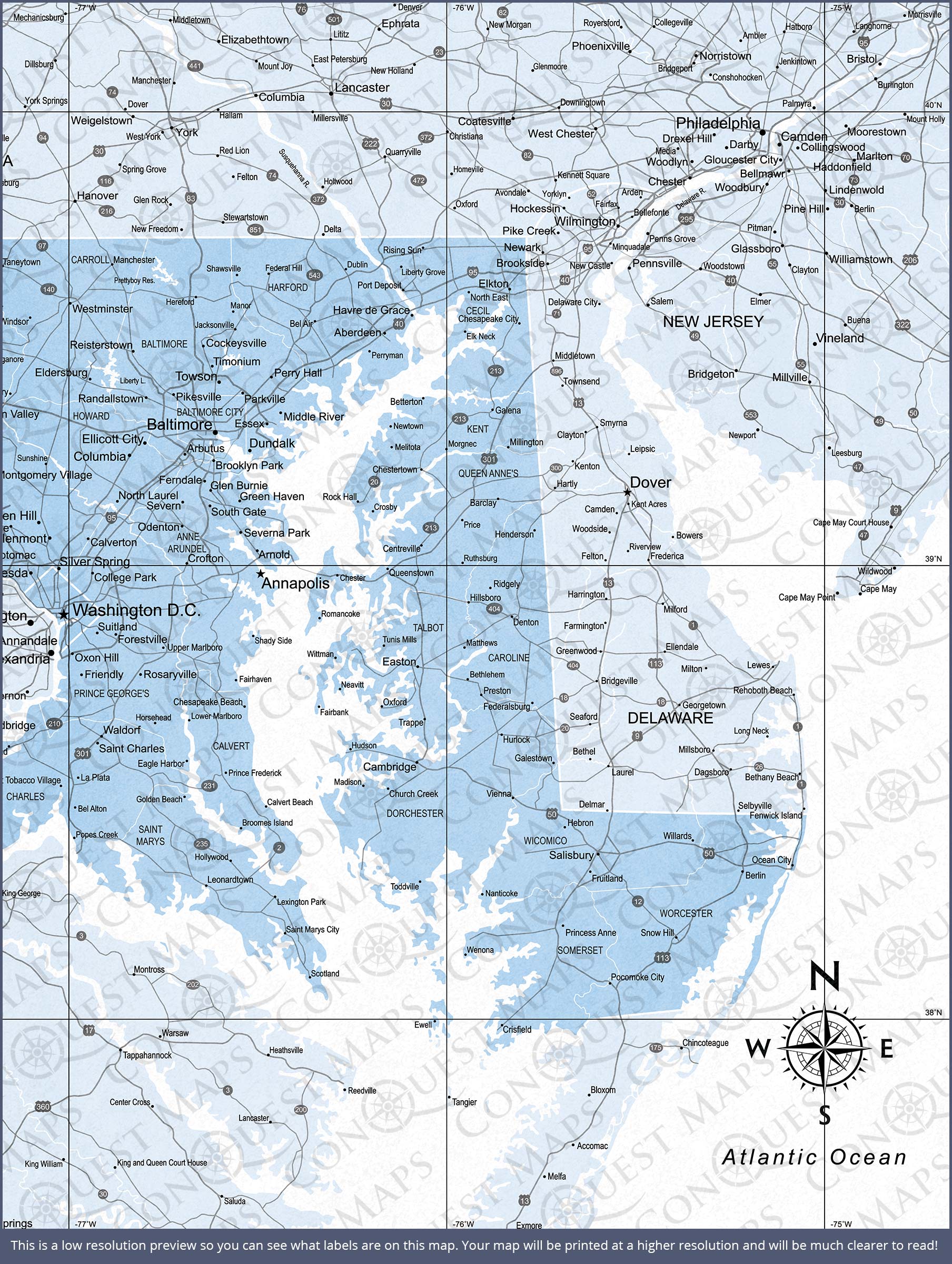 Maryland Map Poster - Light Blue Color Splash CM Poster