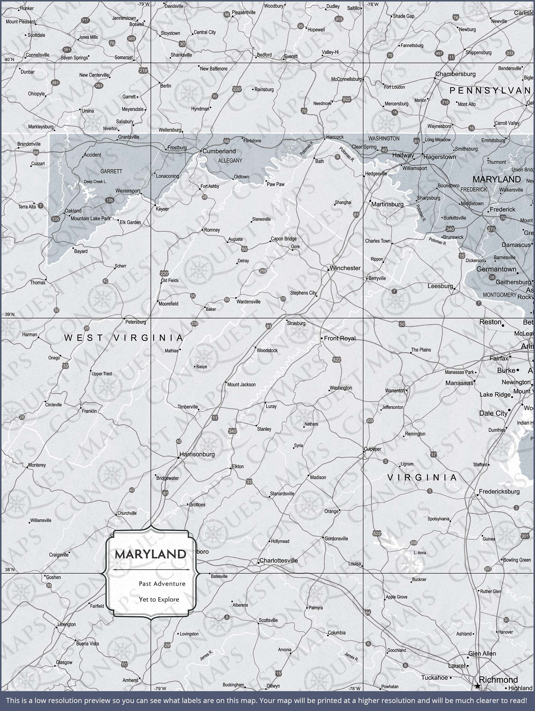 Maryland Map Poster - Light Gray Color Splash CM Poster