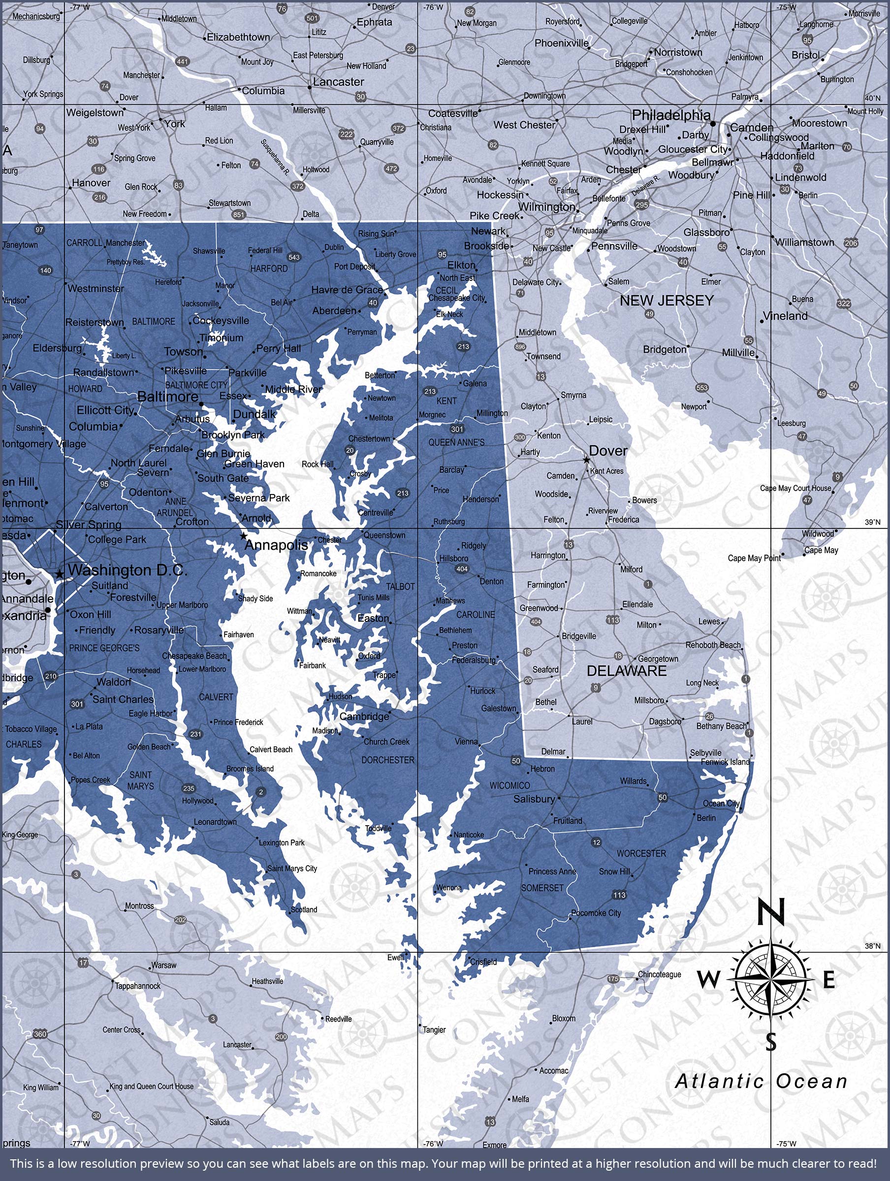 Push Pin Maryland Map (Pin Board) - Navy Color Splash CM Pin Board