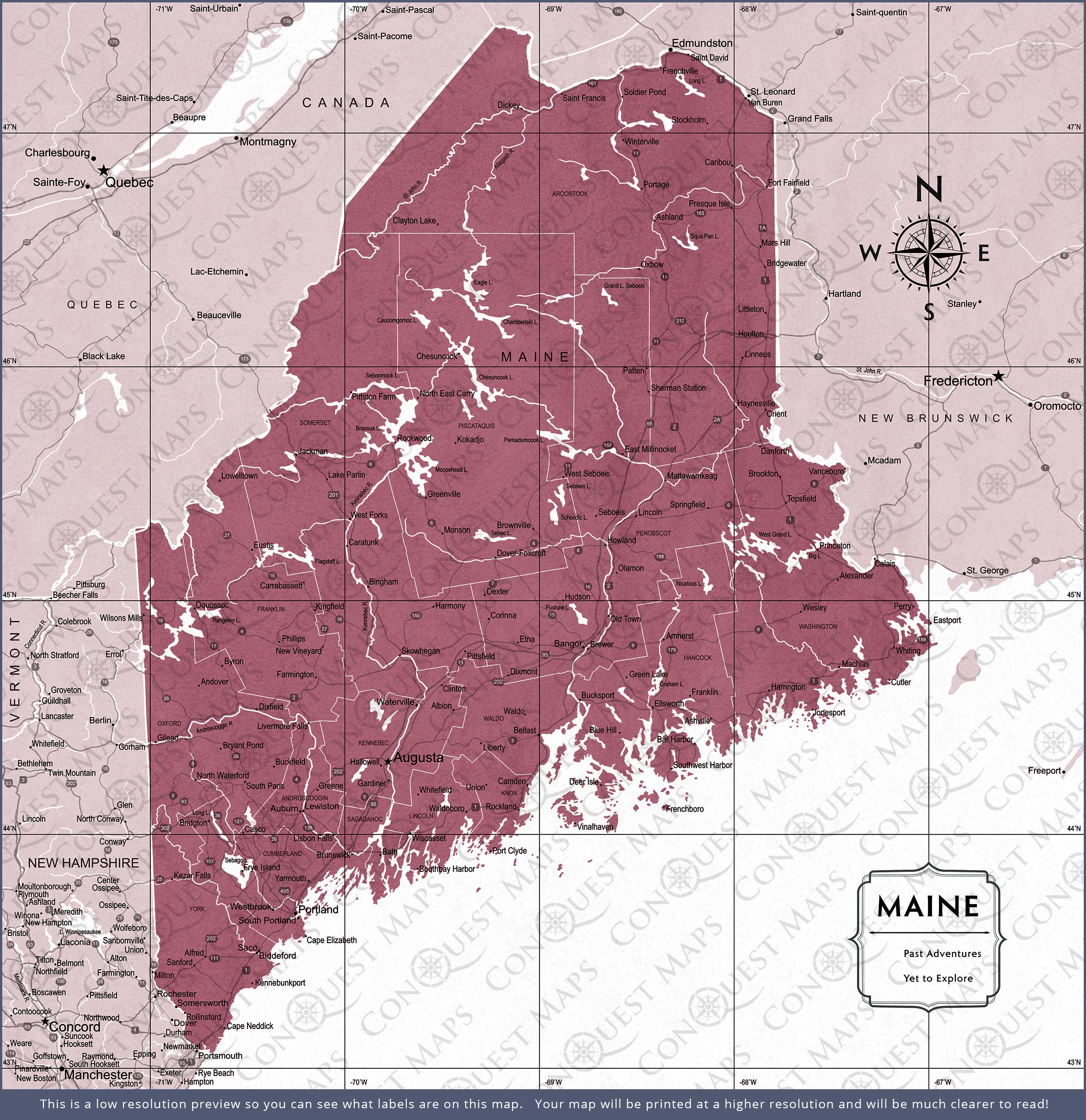 Maine Map Poster - Burgundy Color Splash CM Poster