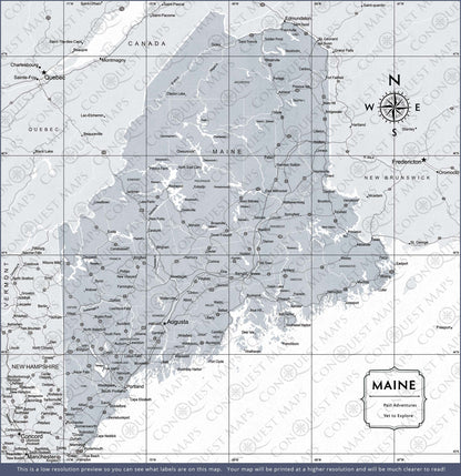 Maine Map Poster - Light Gray Color Splash CM Poster