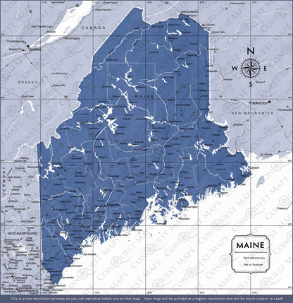 Maine Map Poster - Navy Color Splash CM Poster