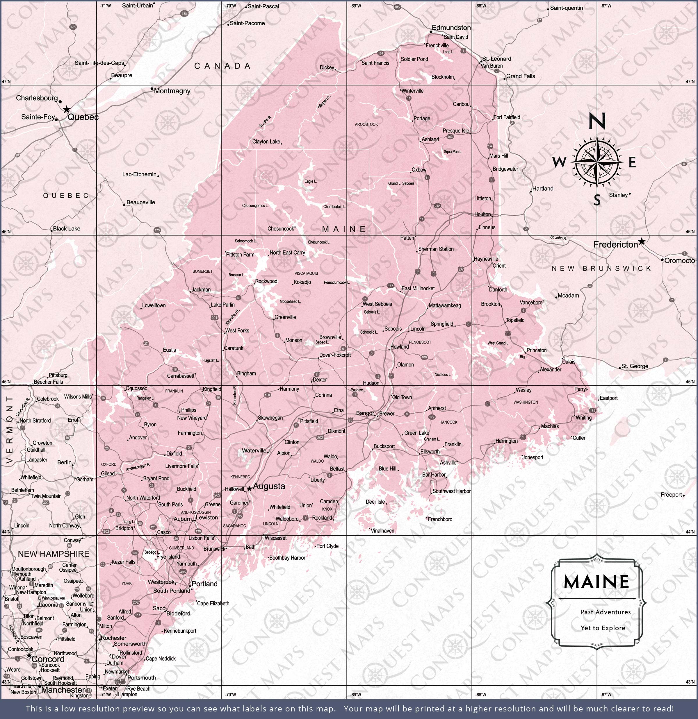 Maine Map Poster - Pink Color Splash CM Poster