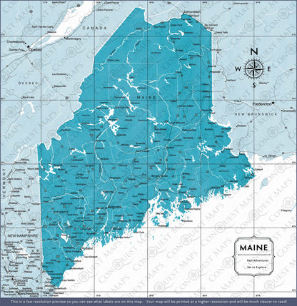 Push Pin Maine Map (Pin Board) - Teal Color Splash CM Pin Board