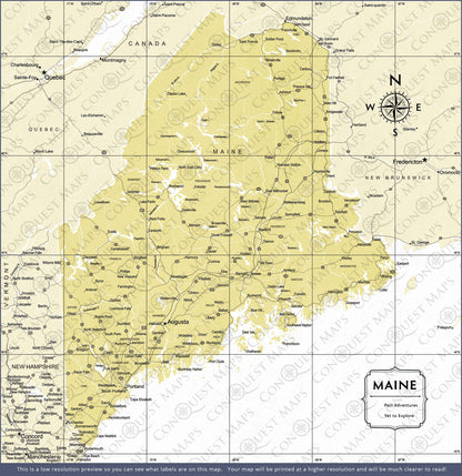 Maine Map Poster - Yellow Color Splash CM Poster