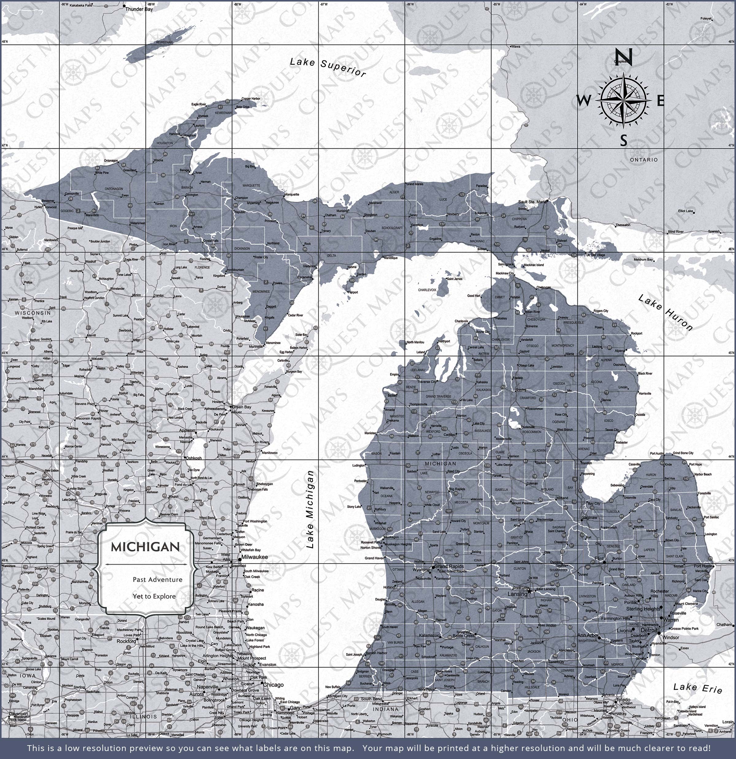 Push Pin Michigan Map (Pin Board) - Dark Gray Color Splash CM Pin Board