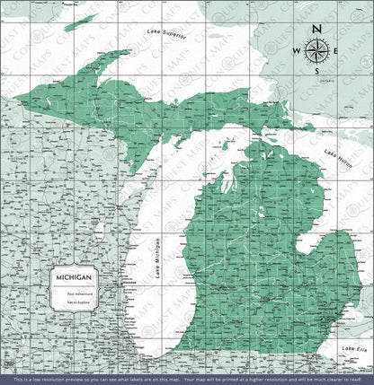 Michigan Map Poster - Green Color Splash CM Poster