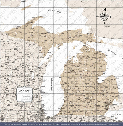 Michigan Map Poster - Light Brown Color Splash CM Poster