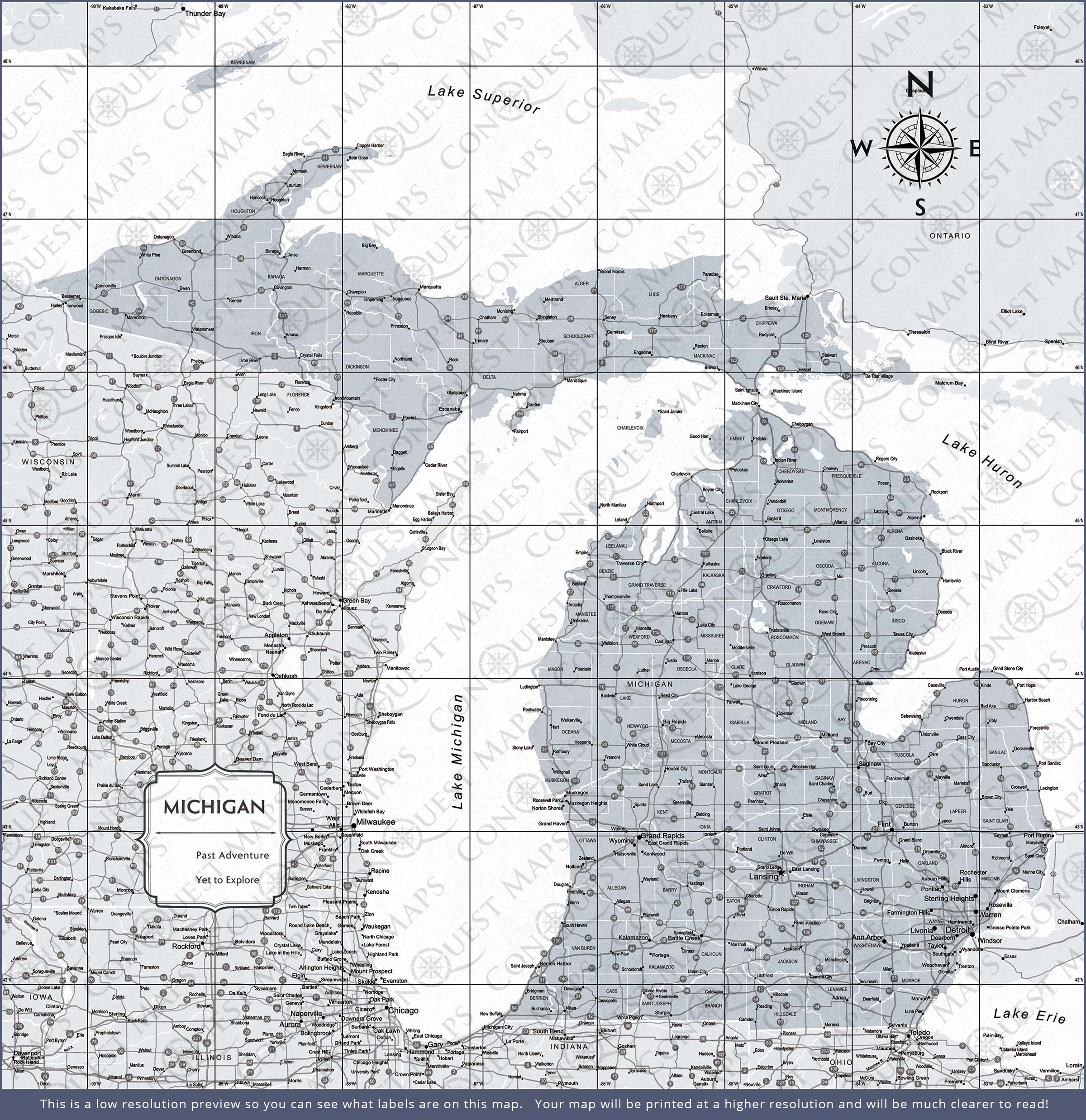 Michigan Map Poster - Light Gray Color Splash CM Poster