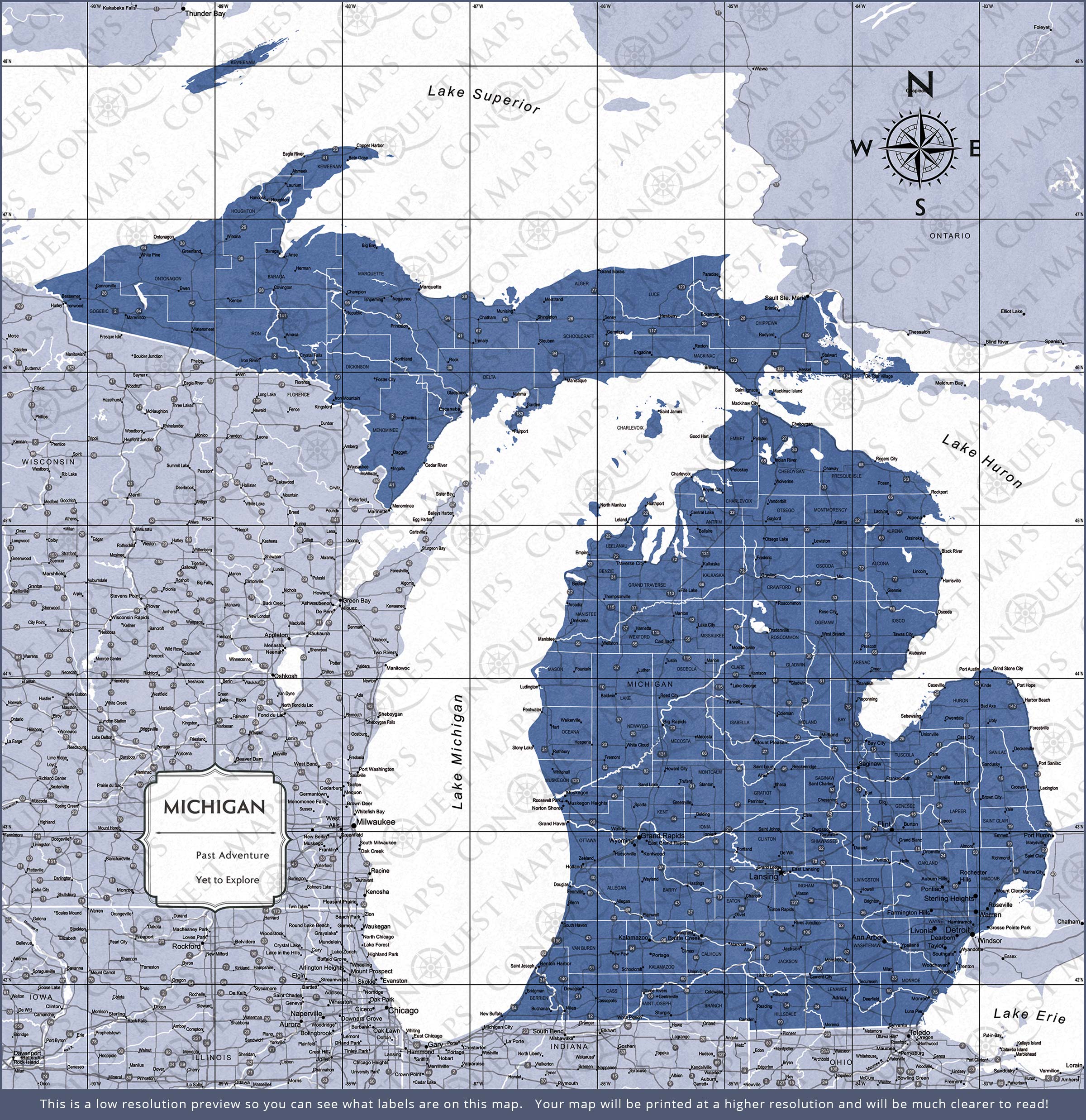 Michigan Map Poster - Navy Color Splash CM Poster