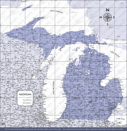 Push Pin Michigan Map (Pin Board) - Purple Color Splash CM Pin Board