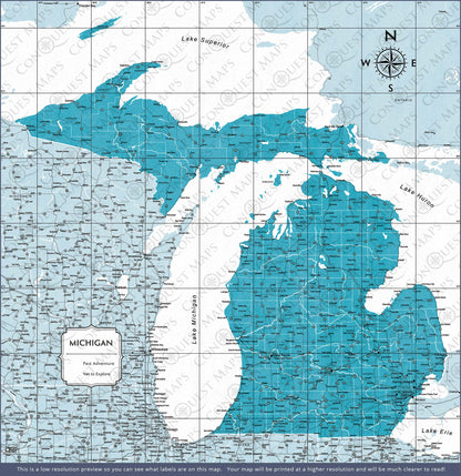 Michigan Map Poster - Teal Color Splash CM Poster