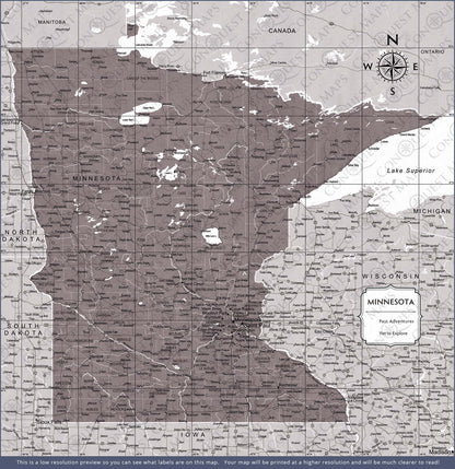 Push Pin Minnesota Map (Pin Board) - Dark Brown Color Splash CM Pin Board