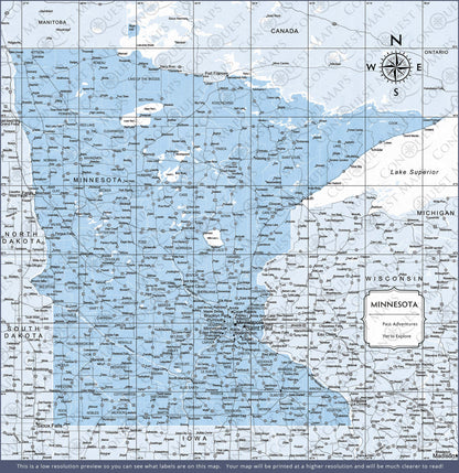 Minnesota Map Poster - Light Blue Color Splash CM Poster