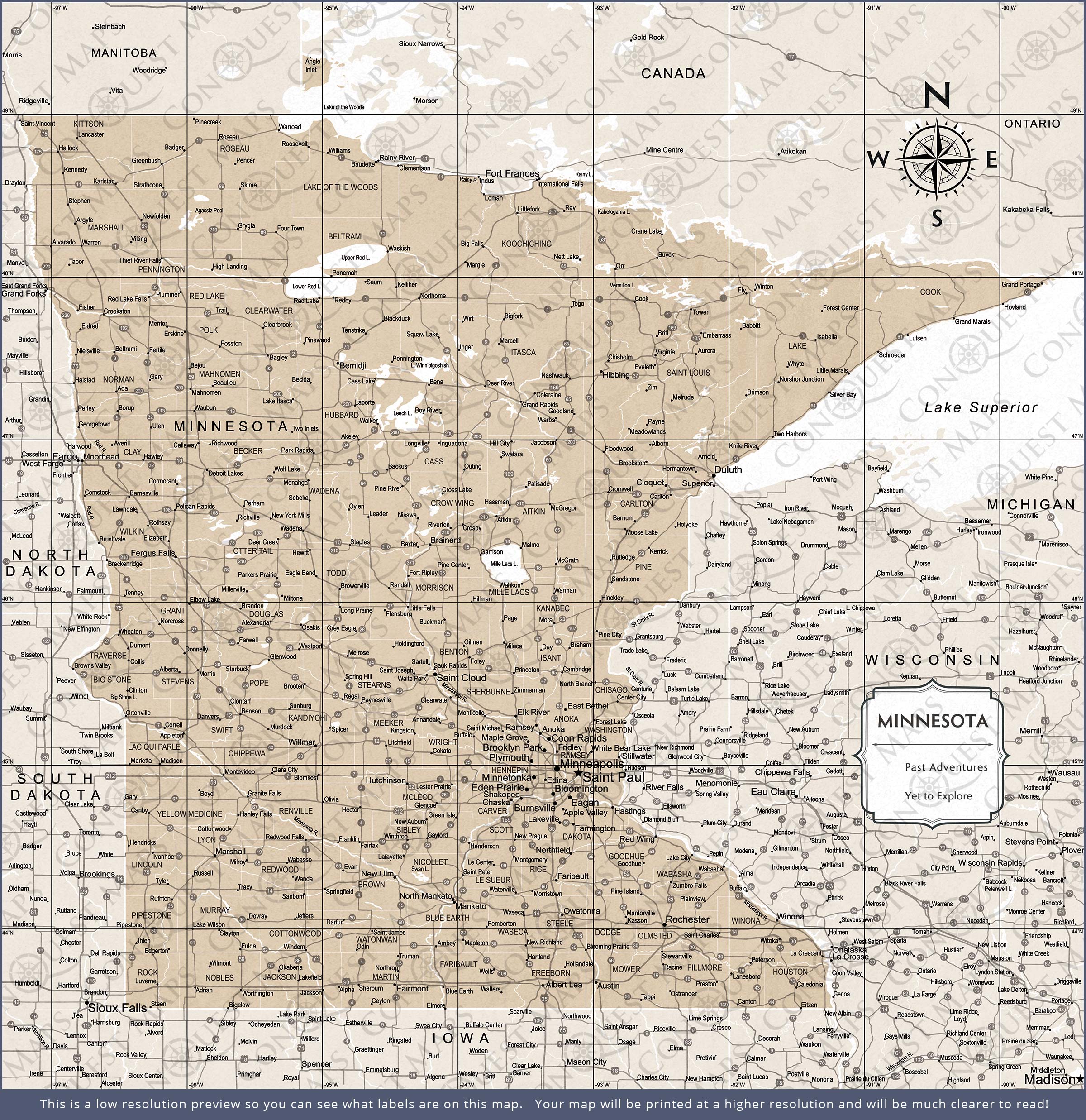 Minnesota Map Poster - Light Brown Color Splash CM Poster