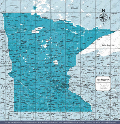 Minnesota Map Poster - Teal Color Splash CM Poster